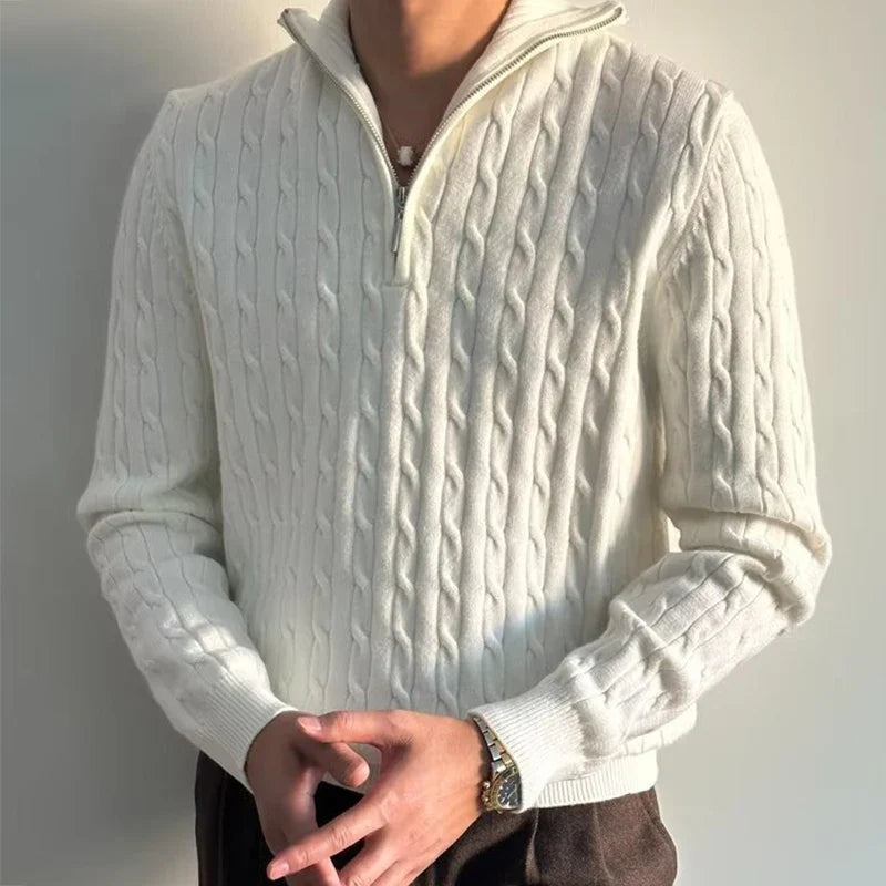 Renzo Tailored Fit Cable-Knit Half-Zip Sweater