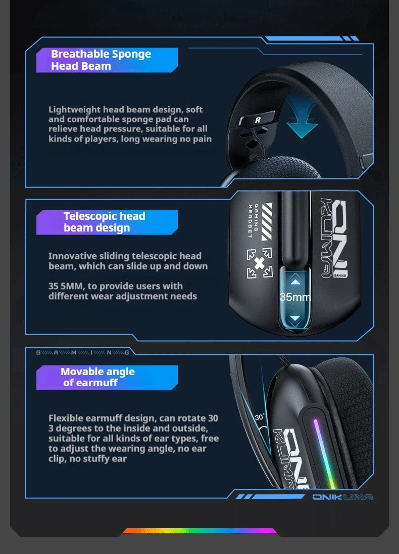 ONIKUMA | Wireless Gaming Headset with Bluetooth, 2.4G & Wired Connectivity