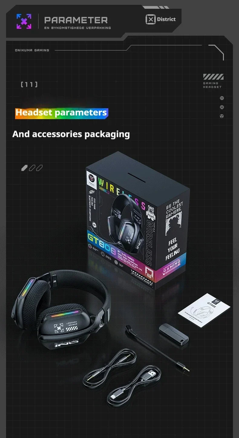 ONIKUMA | Wireless Gaming Headset with Bluetooth, 2.4G & Wired Connectivity
