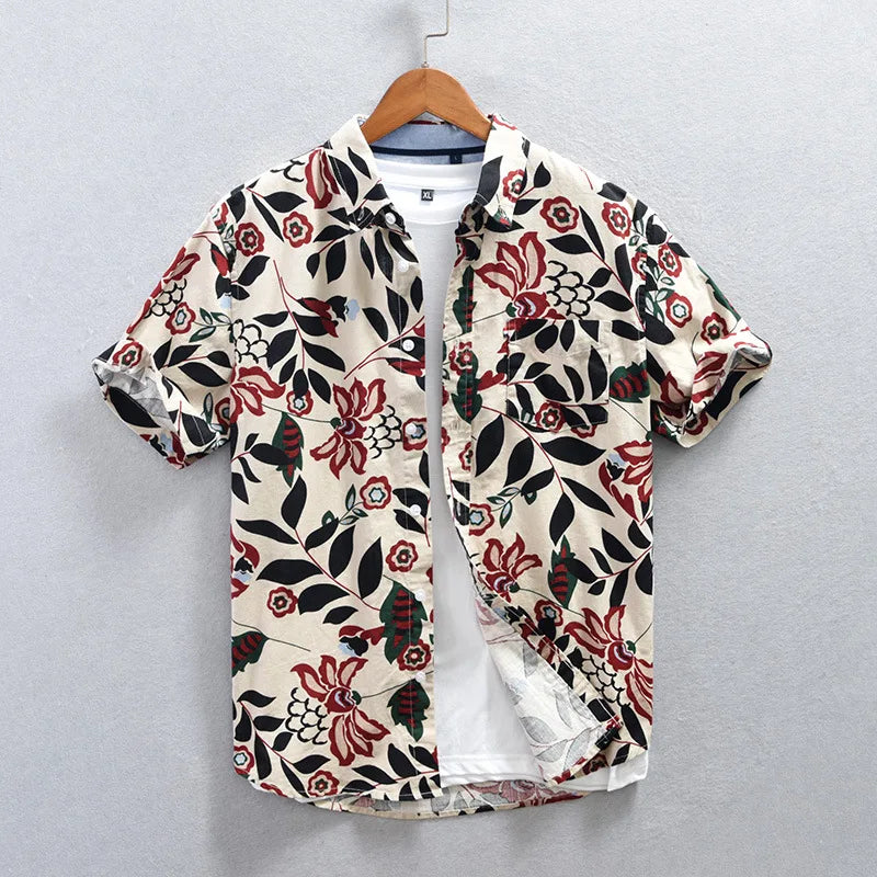 Tokyo Nightfall Shirt with Floral Pattern Inspired by Japanese Gardens