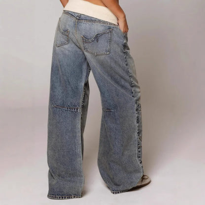Jean baggy large taille haute style Y2K délavé clair avec ceinture côtelée