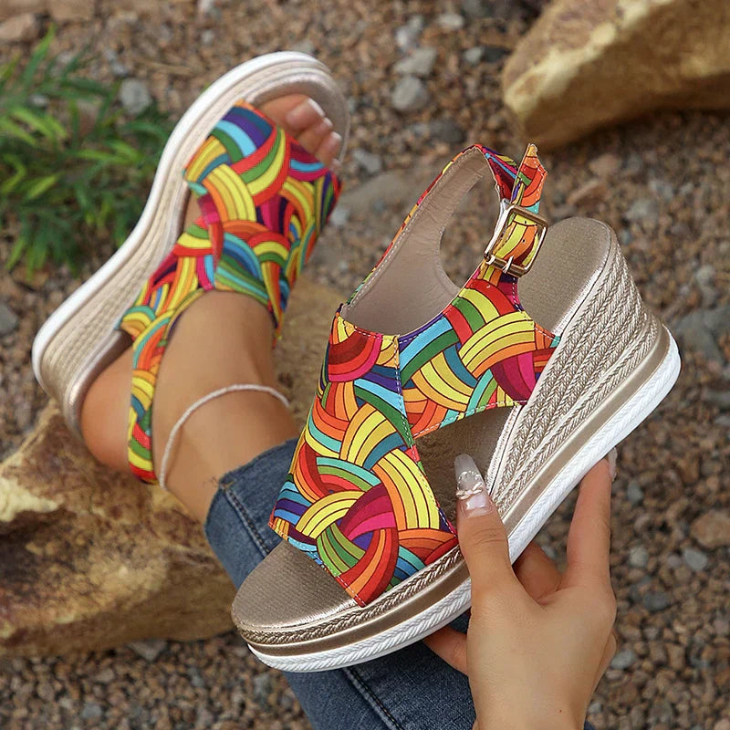 Janeiro Multicolor Adjustable Ankle Strap Wedge Heel Sandals