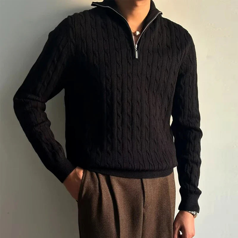 Renzo Tailored Fit Cable-Knit Half-Zip Sweater