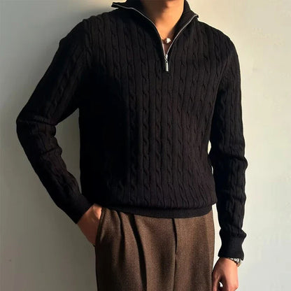 Renzo Tailored Fit Cable-Knit Half-Zip Sweater