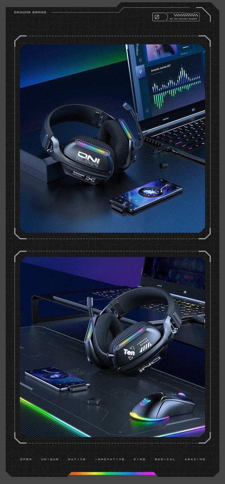 ONIKUMA | Wireless Gaming Headset with Bluetooth, 2.4G & Wired Connectivity
