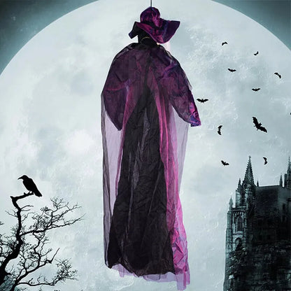 6-Foot Life-Size Animated Talking Purple Witch Halloween Decor with Sound Activation, Glowing Eyes, and Screeching Sounds for Indoor/Outdoor Use