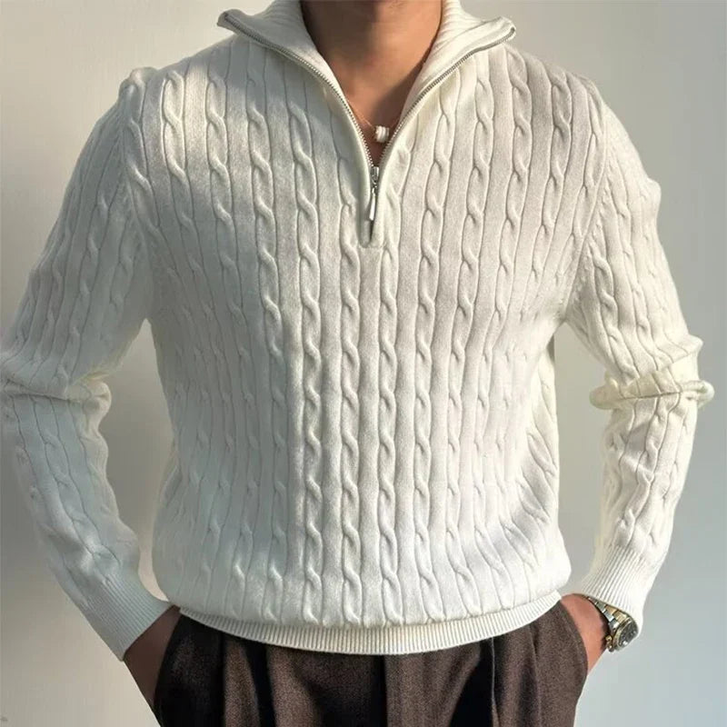 Renzo Tailored Fit Cable-Knit Half-Zip Sweater