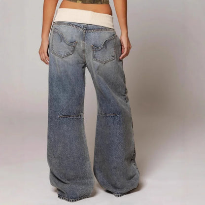 Jean baggy large taille haute style Y2K délavé clair avec ceinture côtelée