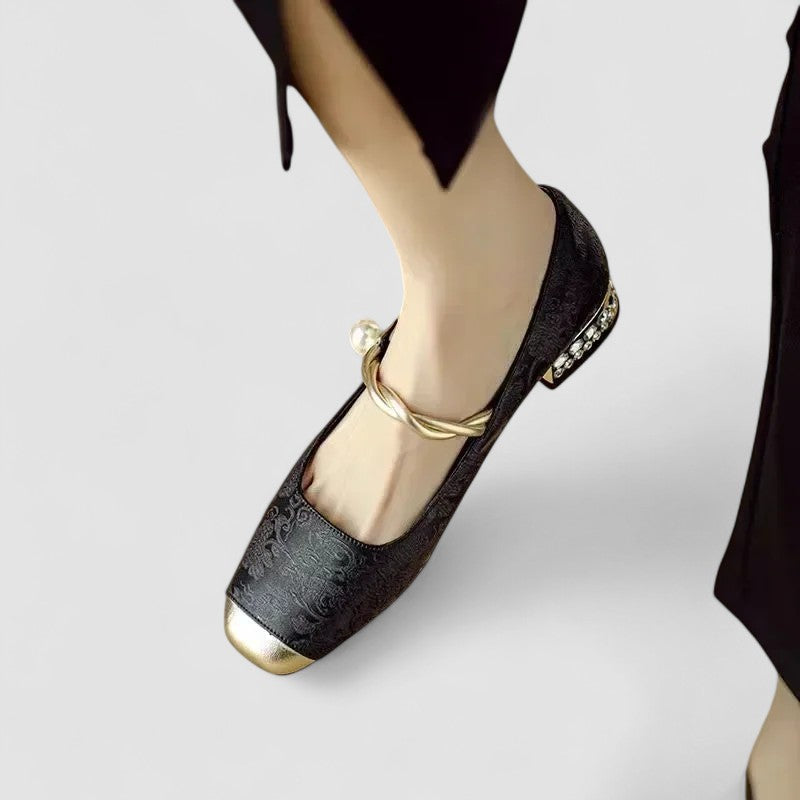 Chrystahh Orthopedic Mary Jane Shoes with Low Block Heel and Elegant Strap