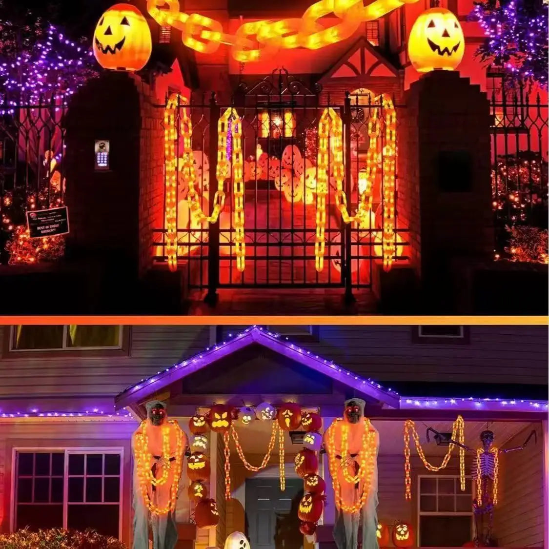 Halloween Solar-Powered Waterproof Outdoor Chain Lights with 8 Modes for Spooky Yard Decor