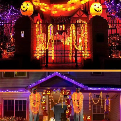 Halloween Solar-Powered Waterproof Outdoor Chain Lights with 8 Modes for Spooky Yard Decor