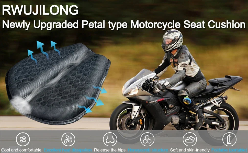 RideComfort | Motorcycle Gel Seat Cushion with 3D Honeycomb Design & Anti-Slip Base
