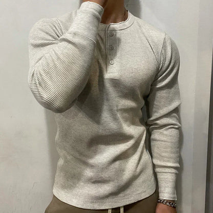 Slim-Fit Henley Muscle Shirt Heavyweight Waffle Knit for Training and Running