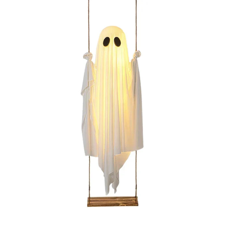 Outdoor Large Hanging Ghost Swing Decoration with Integrated Lights for Halloween Porch and Yard Decor