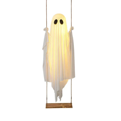 Outdoor Large Hanging Ghost Swing Decoration with Integrated Lights for Halloween Porch and Yard Decor