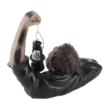 Zombie Garden Statue with Glowing LED Lantern for Spooky Halloween Yard, Patio, and Lawn Decor