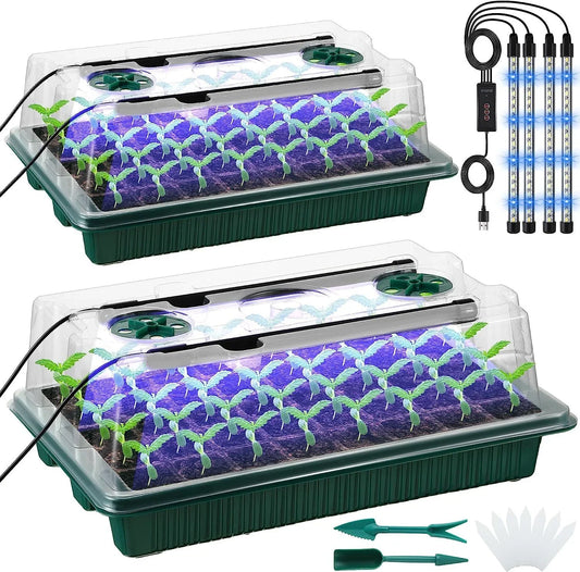 LED Grow Light Seed Starter Trays with High Dome - 80 Cell Seedling Kit, Smart Timer & Garden Tools for Home Gardening