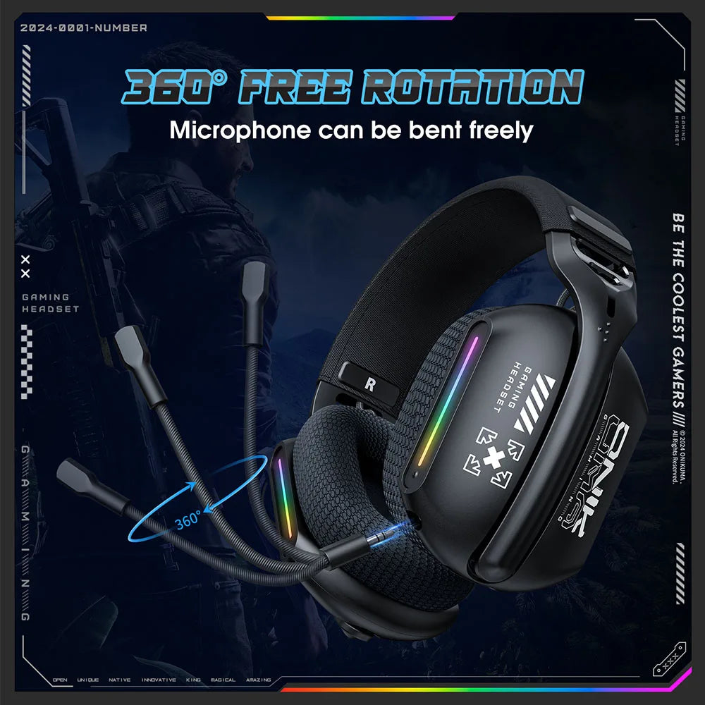 ONIKUMA | Wireless Gaming Headset with Bluetooth, 2.4G & Wired Connectivity
