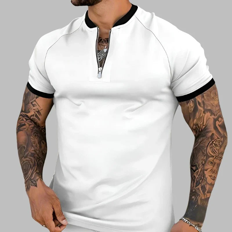 Jack Cole Breathable Cotton Zip Shirt with Contrasting Collar and Cuffs