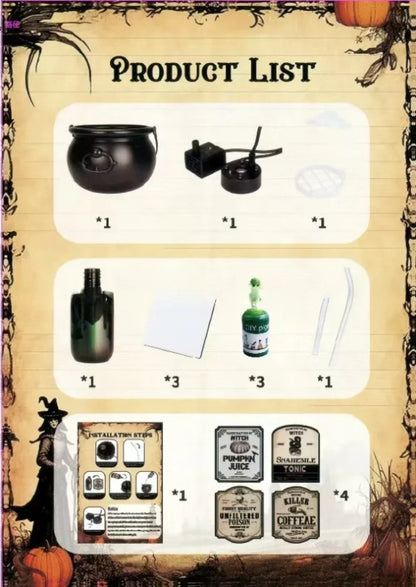 Halloween Witch Cauldron Fog Machine with Green LED Lighting for Haunted House Decorations