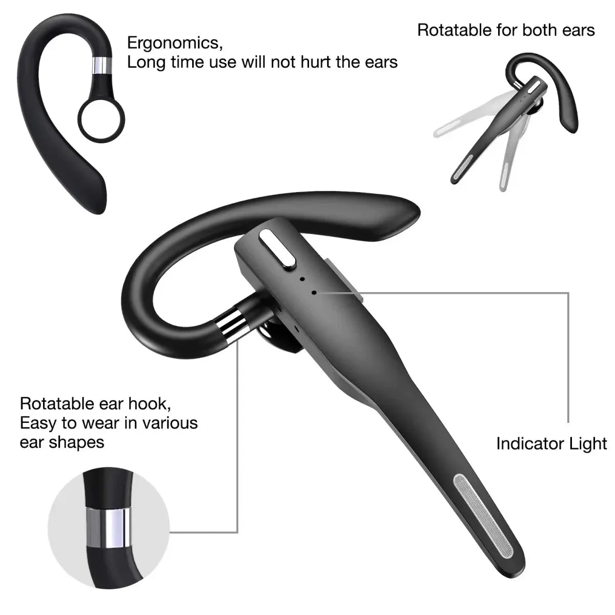 Bluetooth 5.1 Wireless Noise-Canceling Headset – Comfortable Ear-Mounted Business Headphones