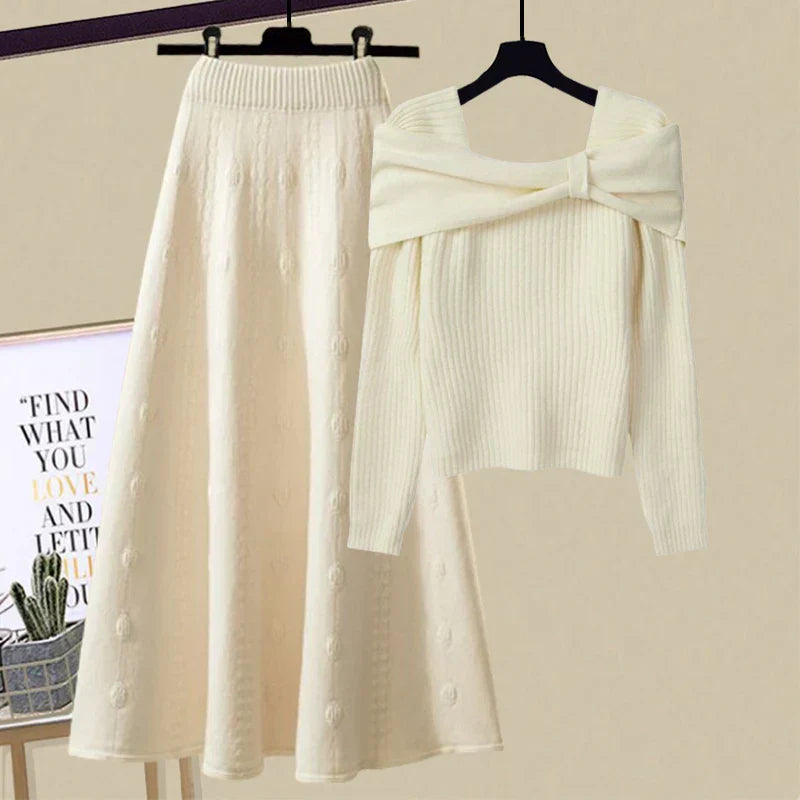 Elle Two-Piece Knitted Set with Bow Detail Elegant Knitwear Ensemble