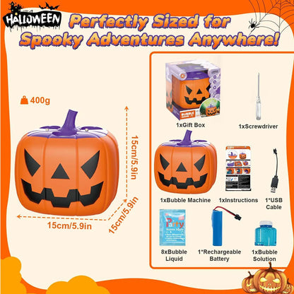 Halloween Pumpkin Bubble Machine with Spooky Sound and Light Effects for Festive Party Decorations