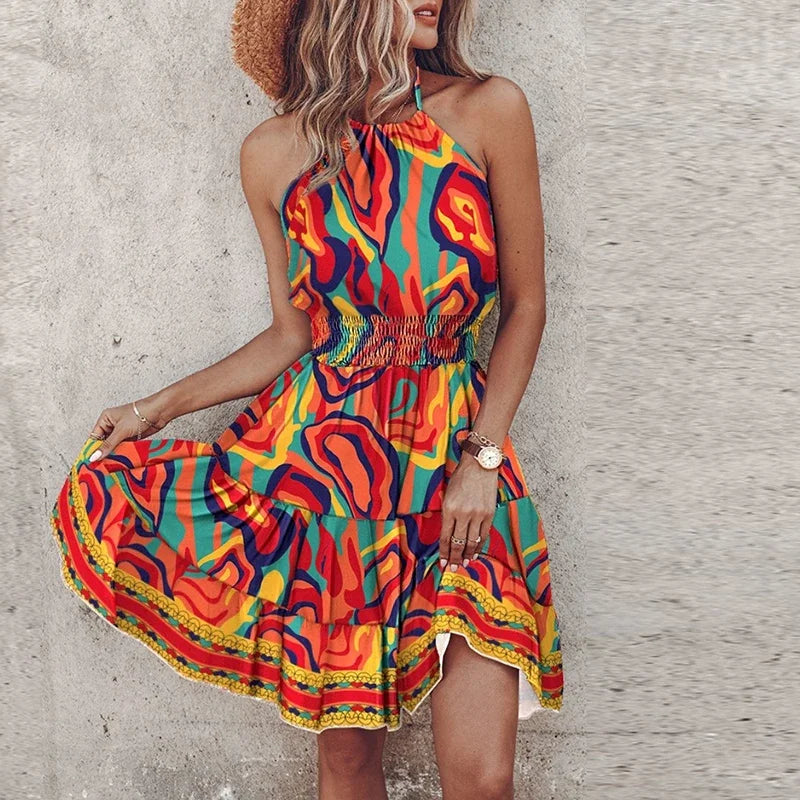 Amber | Women's Halter Lace Flowy Draped Dress