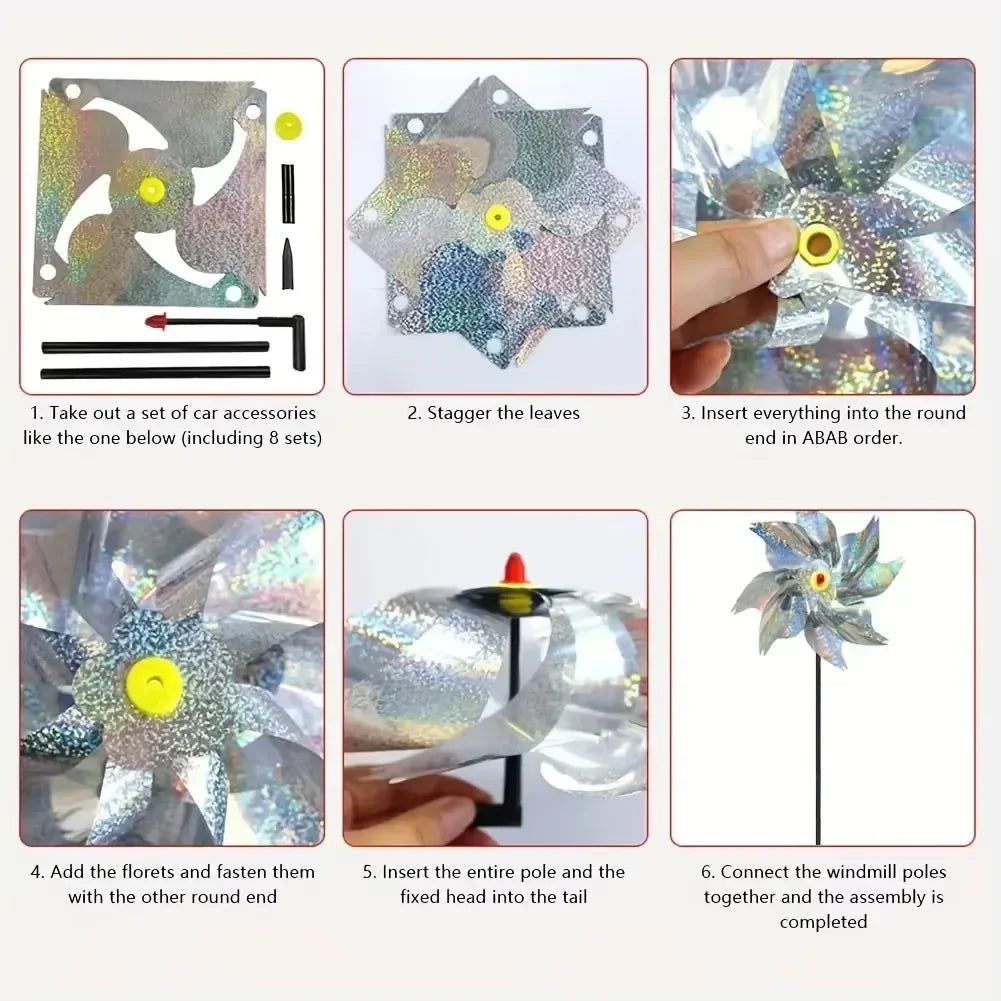 Reflective Windmill Bird Repellent Pinwheels - 5 Pack Eco-Friendly Garden Deterrents for Yard and Orchard Protection 2026