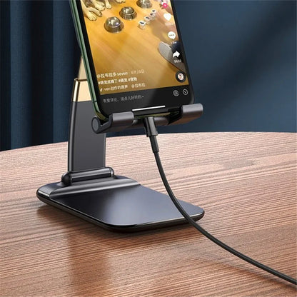 Adjustable Aluminum Phone and Tablet Stand - Ergonomic Holder for iPad, iPhone, and Android Devices - Foldable Desk Accessory