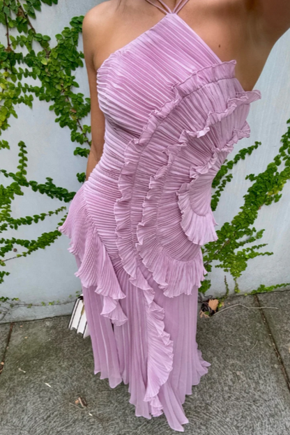 Paige | Women’s Pleated Ruffle Halter Midi Dress