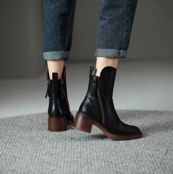 Grazia Premium Leather Ankle Booties – Elegant and Comfortable Footwear