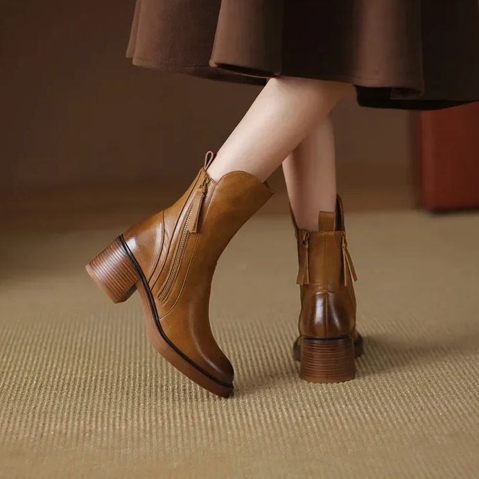 Grazia Premium Leather Ankle Booties – Elegant and Comfortable Footwear