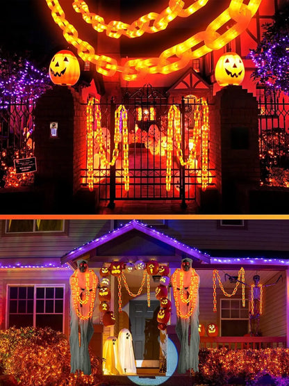 Halloween Solar-Powered Waterproof Outdoor Chain Lights with 8 Modes for Spooky Yard Decor
