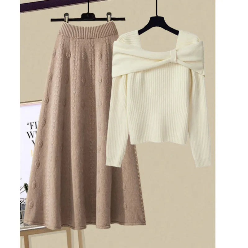 Elle Two-Piece Knitted Set with Bow Detail Elegant Knitwear Ensemble