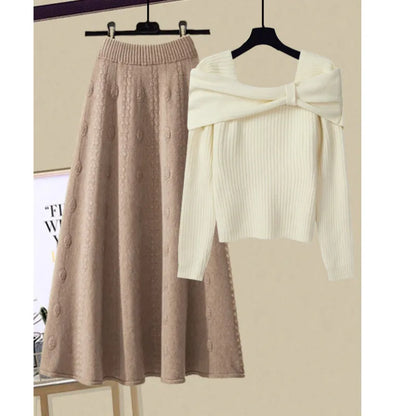 Elle Two-Piece Knitted Set with Bow Detail Elegant Knitwear Ensemble