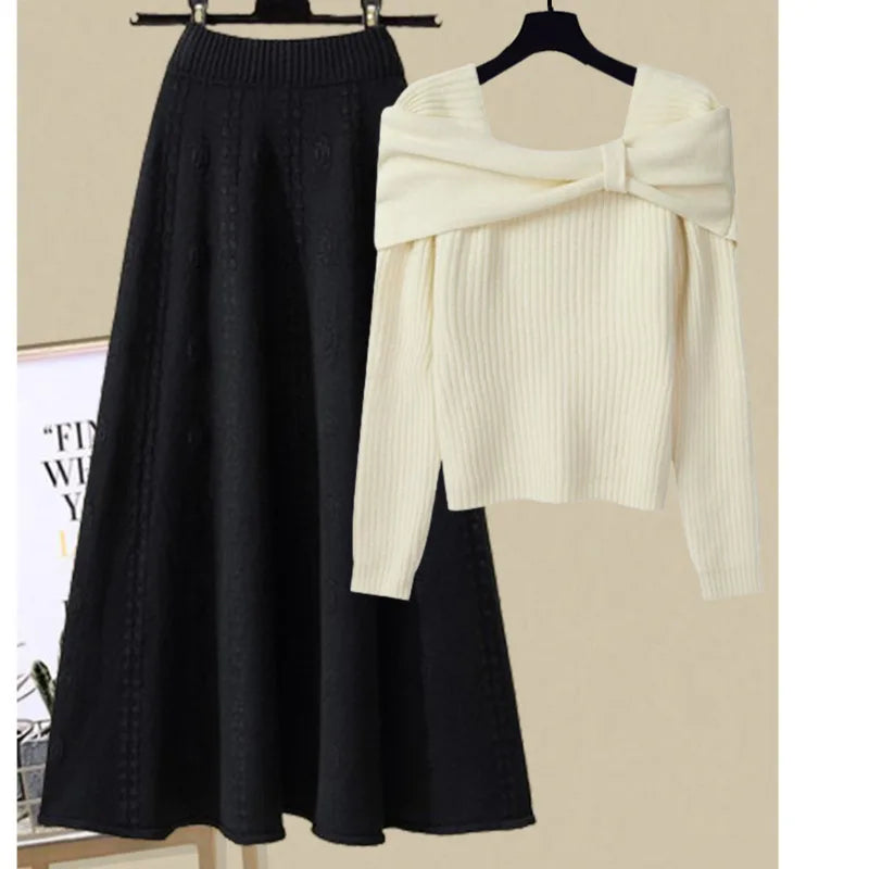 Elle Two-Piece Knitted Set with Bow Detail Elegant Knitwear Ensemble