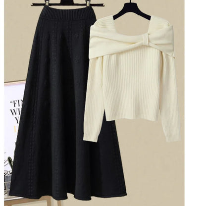 Elle Two-Piece Knitted Set with Bow Detail Elegant Knitwear Ensemble