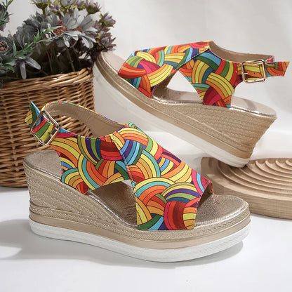 Janeiro Multicolor Adjustable Ankle Strap Wedge Heel Sandals