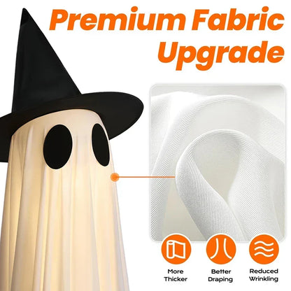 Eerie Glowing Ghost Halloween Yard Decoration with Witch Hats for Outdoor Display