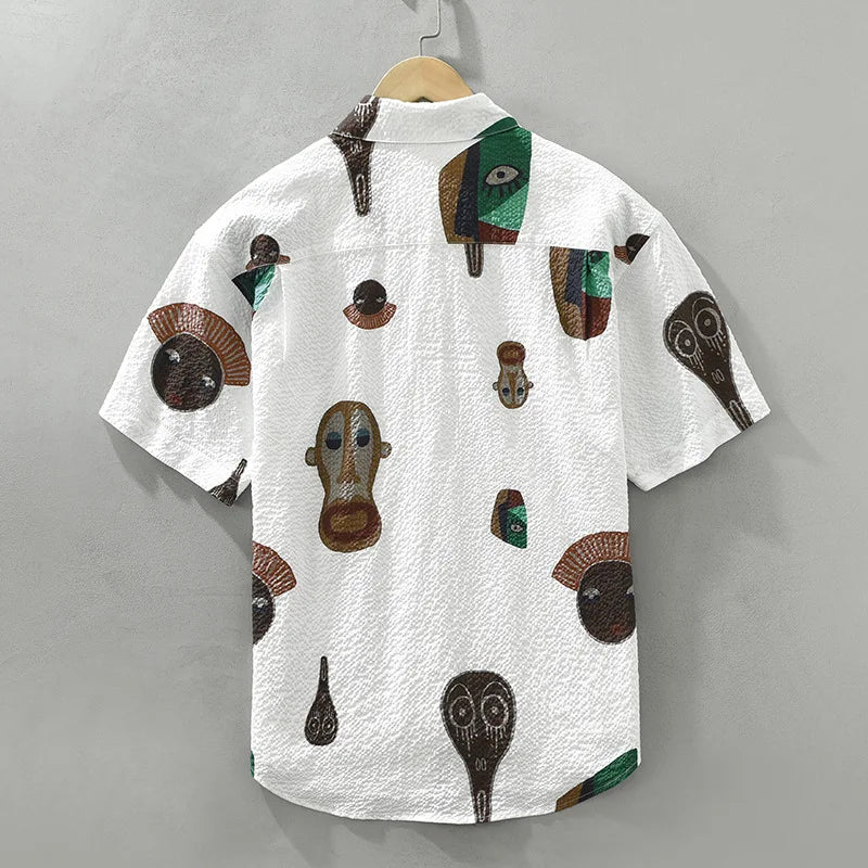 Oruka Shirt Featuring Tribal Art and Cubist Abstract Faces Design
