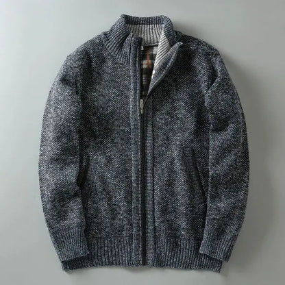 Men's Long Winter Coat with Button Closure and Shearling Style Details