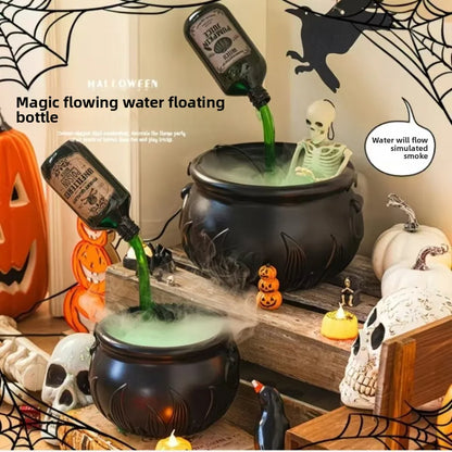 Halloween Witch Cauldron Fog Machine with Green LED Lighting for Haunted House Decorations
