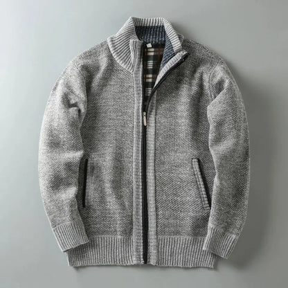 Men's Long Winter Coat with Button Closure and Shearling Style Details
