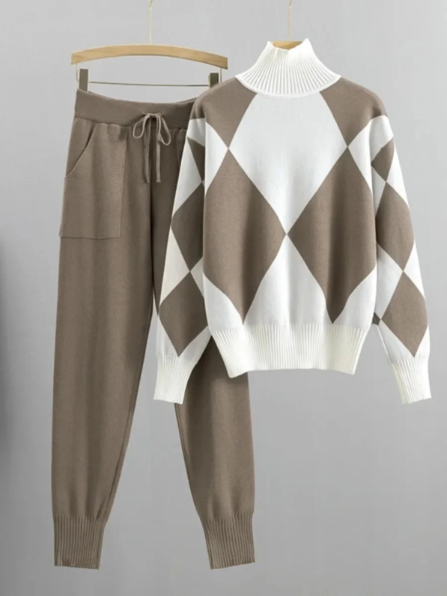 Elle Comfortable Two-Piece Knitted Sweater and Wide-Leg Pants Set