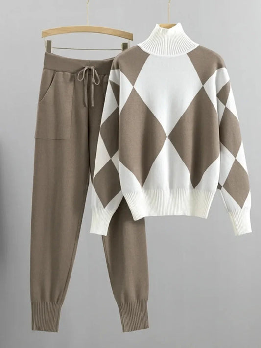 Elle Comfortable Two-Piece Knitted Sweater and Wide-Leg Pants Set