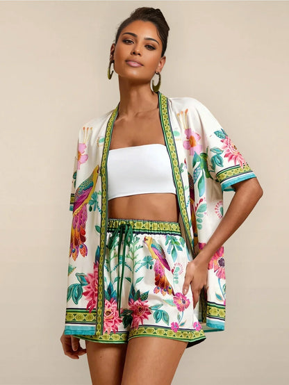 Secret Garden Casual Shorts Set Lightweight Vacation Wear