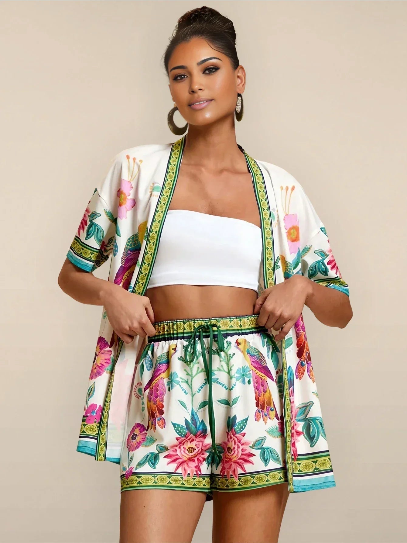Secret Garden Casual Shorts Set Lightweight Vacation Wear