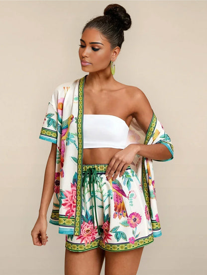 Secret Garden Casual Shorts Set Lightweight Vacation Wear
