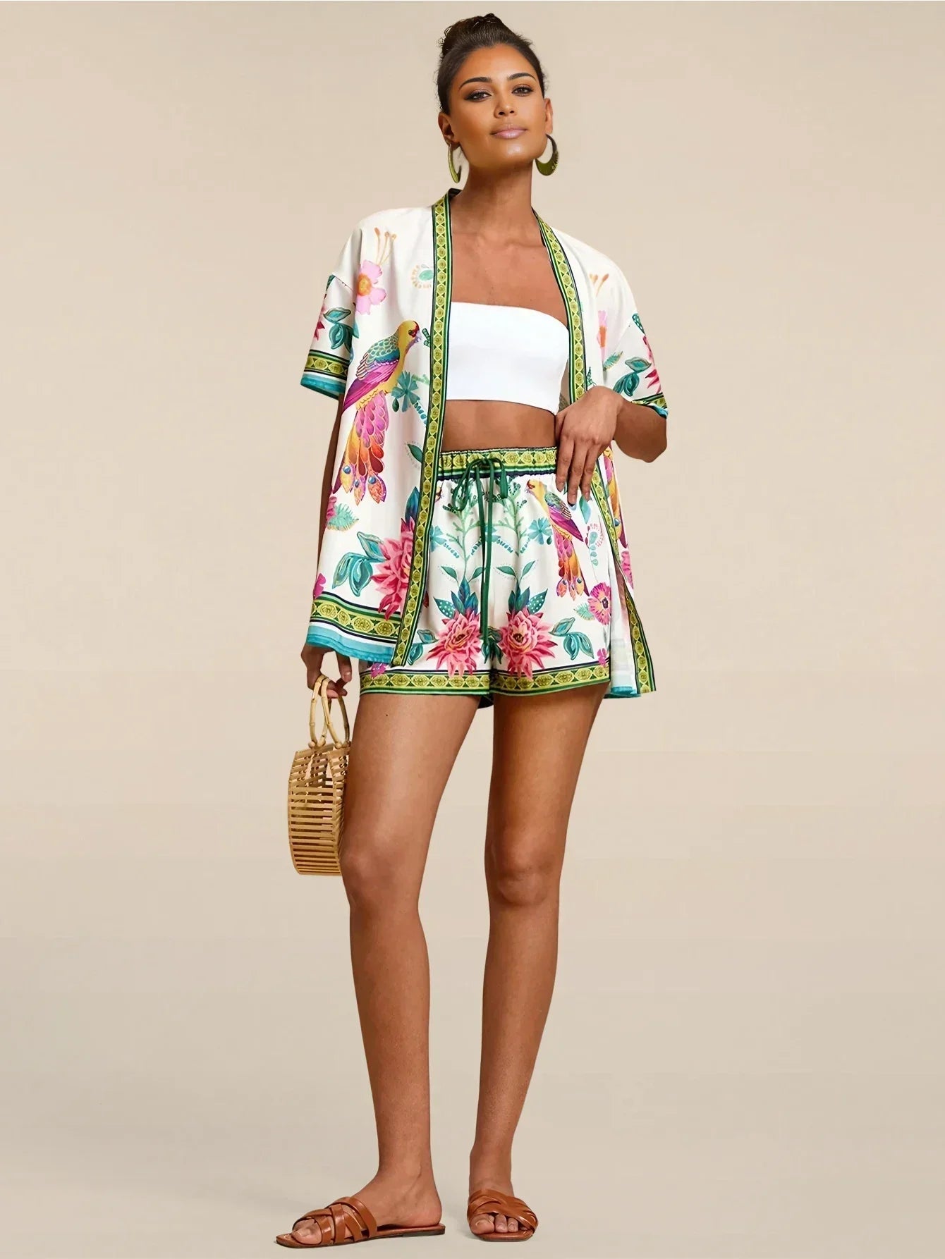 Secret Garden Casual Shorts Set Lightweight Vacation Wear